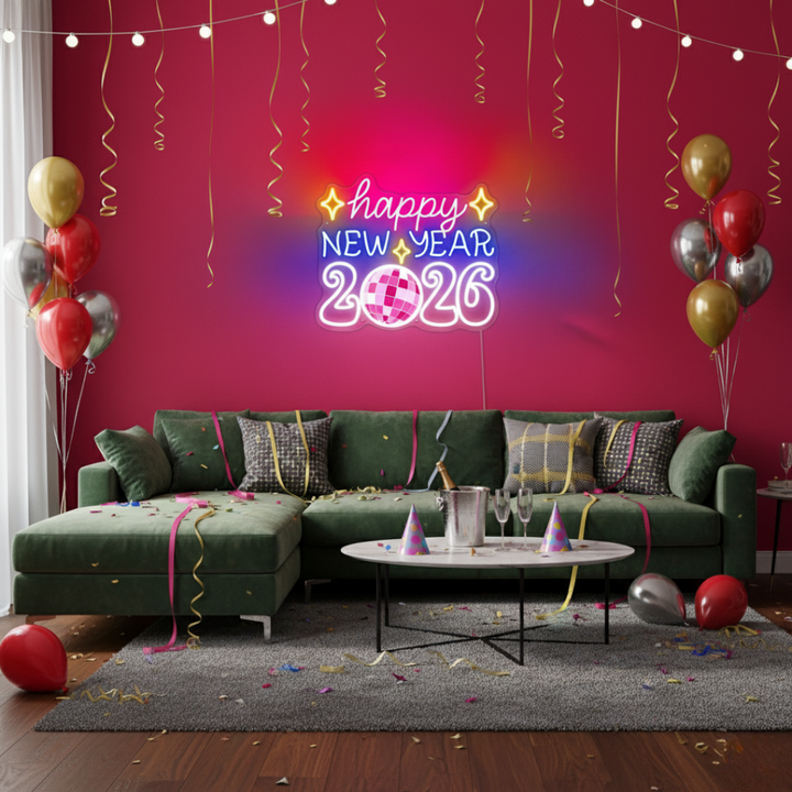 Happy New Year 2026 Neon Sign by LEDNeons – Bright festive LED light for party and event décor