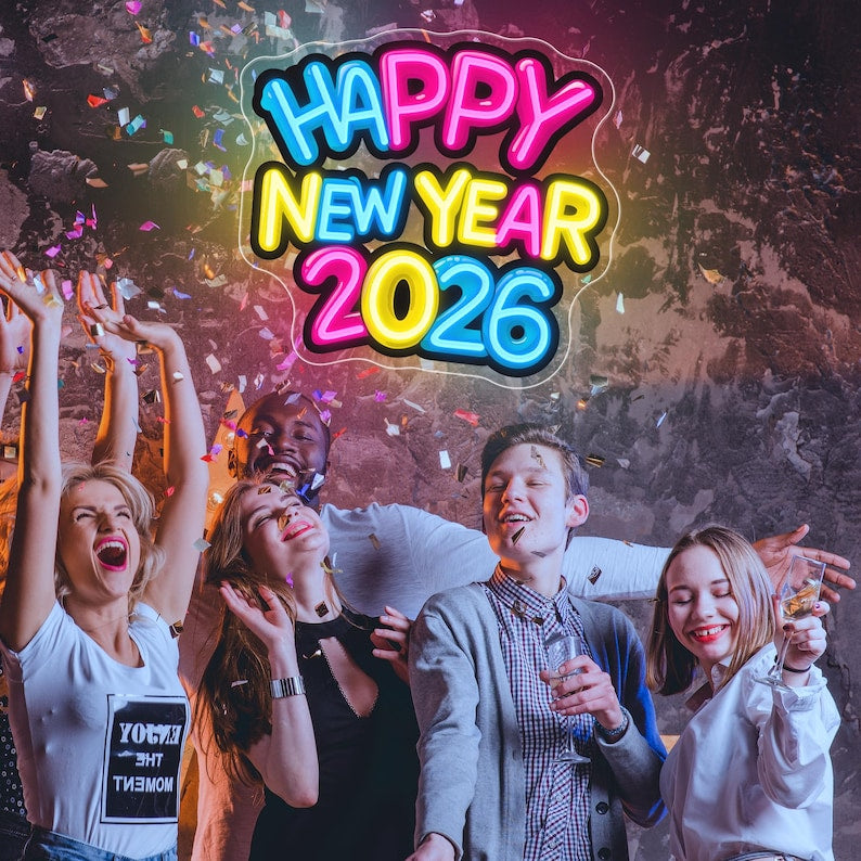 Happy New Year 2026 UV Art Neon Sign by LEDNeons – Festive LED and UV wall décor for New Year celebrations