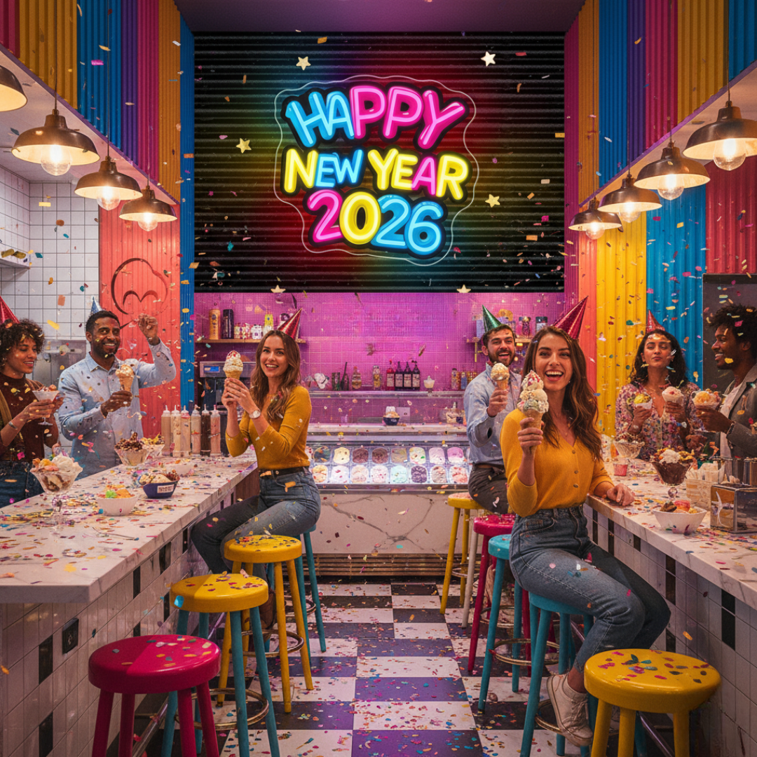 Happy New Year 2026 UV Art Neon Sign by LEDNeons – Festive LED and UV wall décor for New Year celebrations