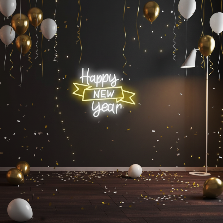 Happy New Year Banner Neon Sign by LEDNeons – Bright LED festive décor for New Year celebrations and parties