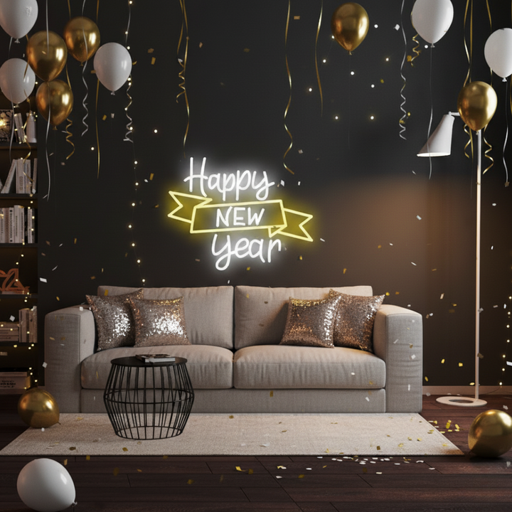 Happy New Year Banner Neon Sign by LEDNeons – Bright LED festive décor for New Year celebrations and parties