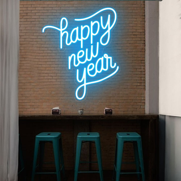 Happy New Year LED Neon Sign by LEDNeons glowing in bright festive colors, perfect for New Year parties and home décor.