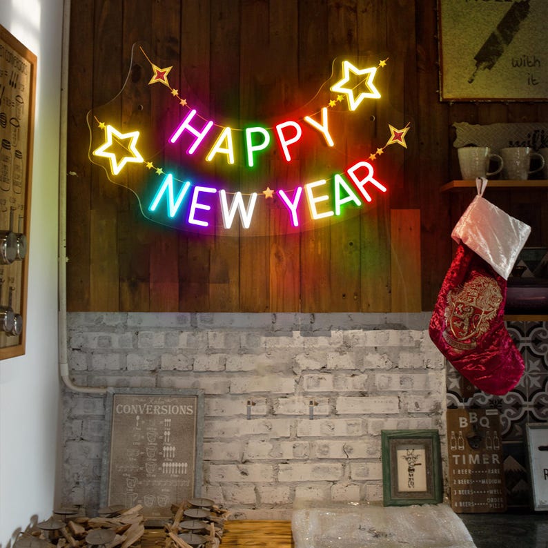 Happy New Year Neon Sign in Multi Color by LEDNeons – Vibrant festive LED wall décor for New Year celebrations