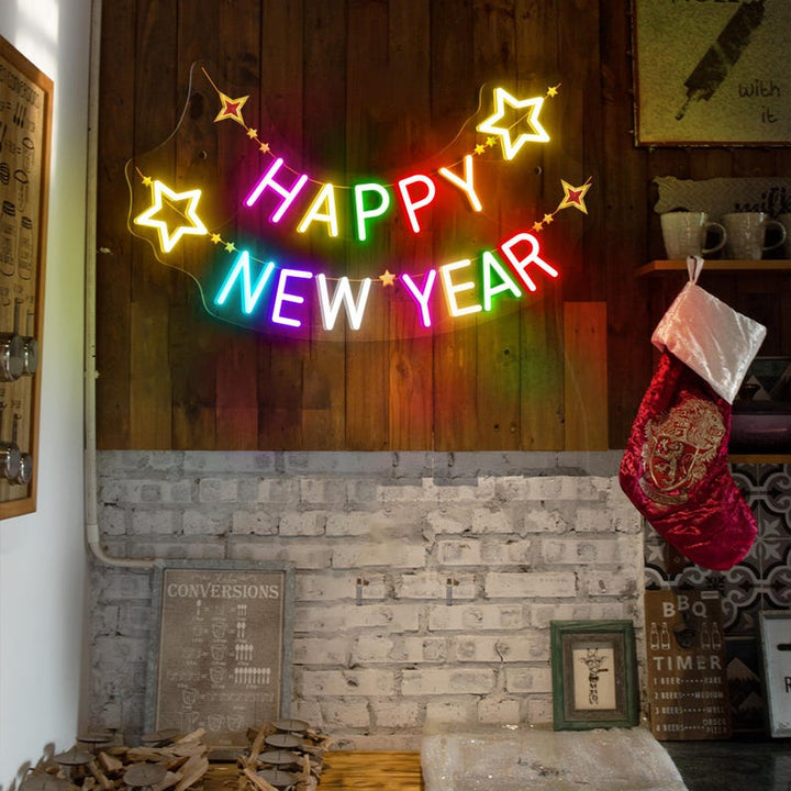 Happy New Year Neon Sign in Multi Color by LEDNeons – Vibrant festive LED wall décor for New Year celebrations