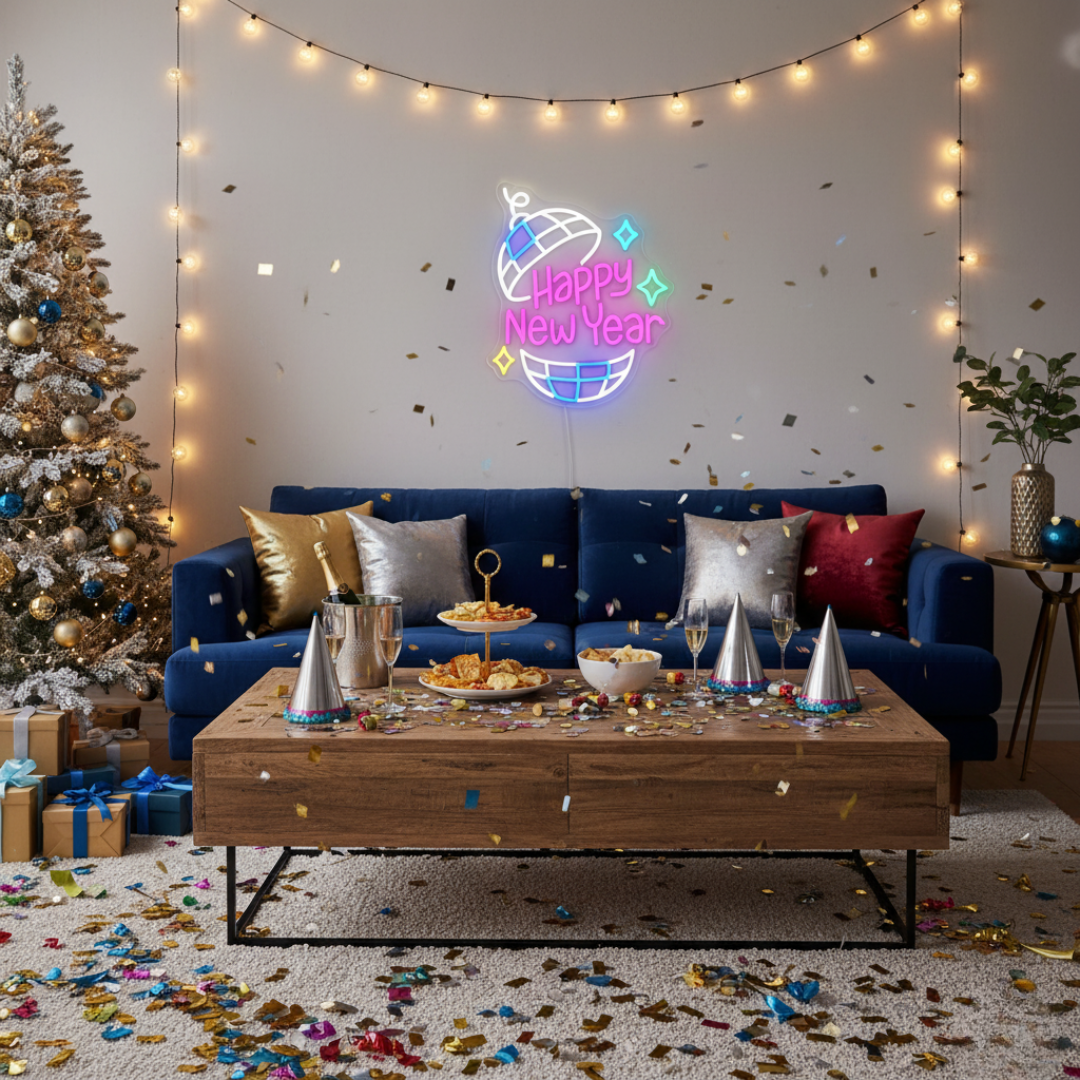 Happy New Year LED Neon Sign by LEDNeons glowing in festive lights perfect for New Year celebrations 