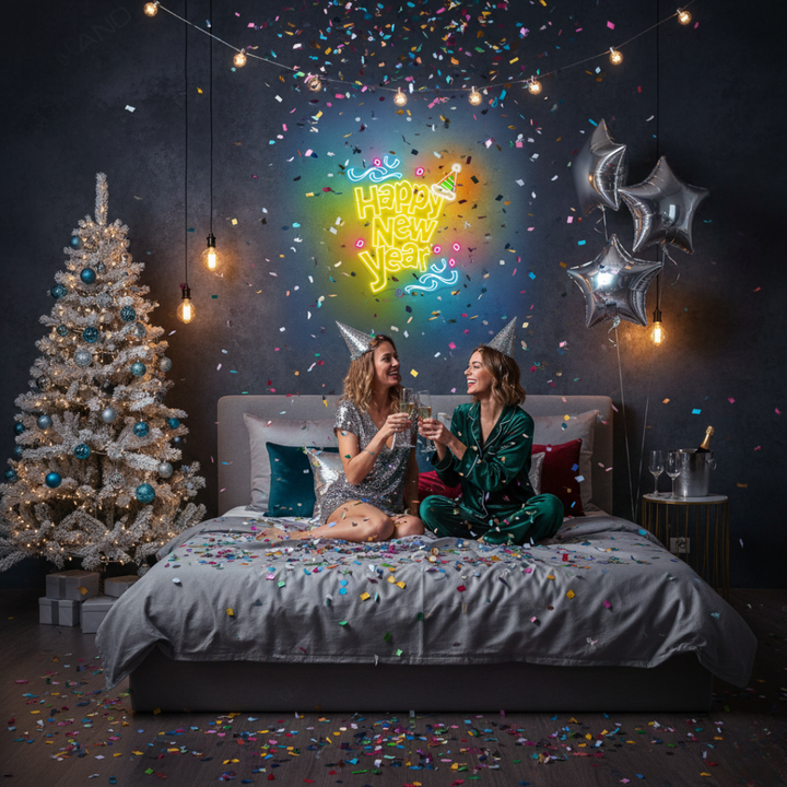 Happy New Year LED Neon Sign by LEDNeons - glowing in festive lights perfect for New Year celebrations.