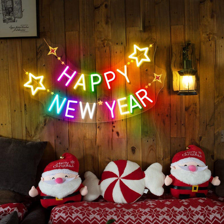 Happy New Year Neon Sign in Multi Color by LEDNeons – Vibrant festive LED wall décor for New Year celebrations