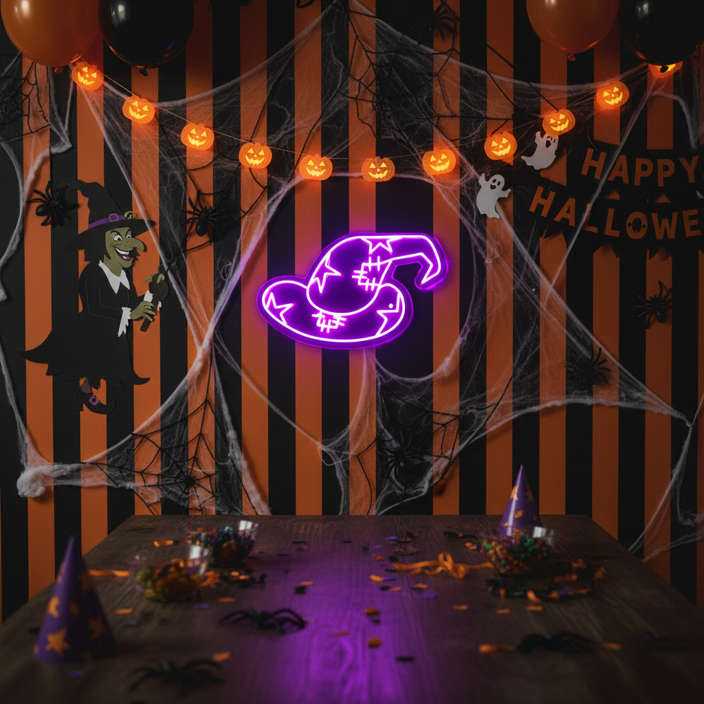 Hats Holiday Halloween LED Neon Sign by LEDNeons - unique wall decoration for Halloween night and themed parties