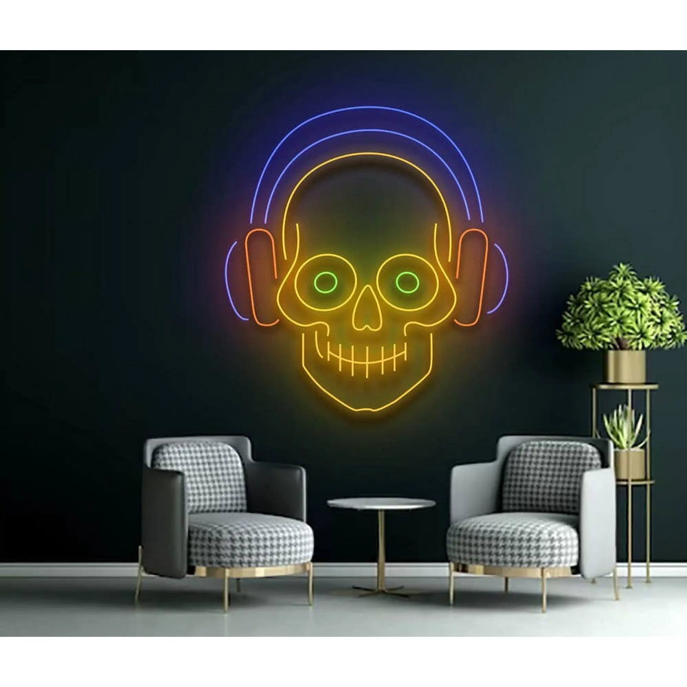 Headphone Skull Halloween LED Neon Sign by LEDNeons - Dark Background