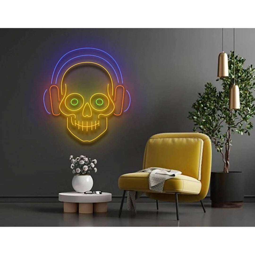 Headphone Skull Halloween LED Neon Sign by LEDNeons - Light Theme