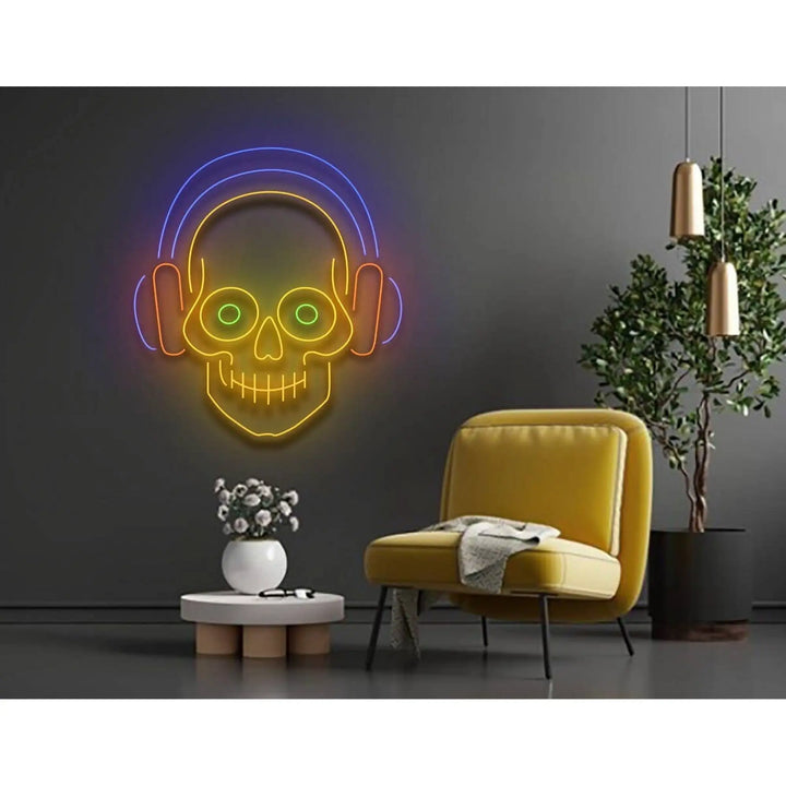 Headphone Skull Halloween LED Neon Sign by LEDNeons - Light Theme