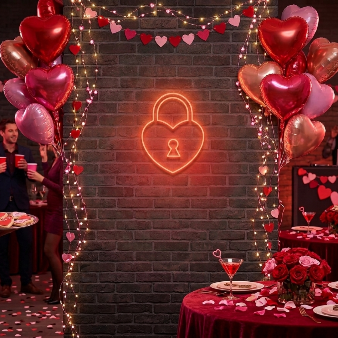 Heart Lock Valentine's Day Neon Sign by LEDNeons - ideal for romantic gifts, proposals, and date nights