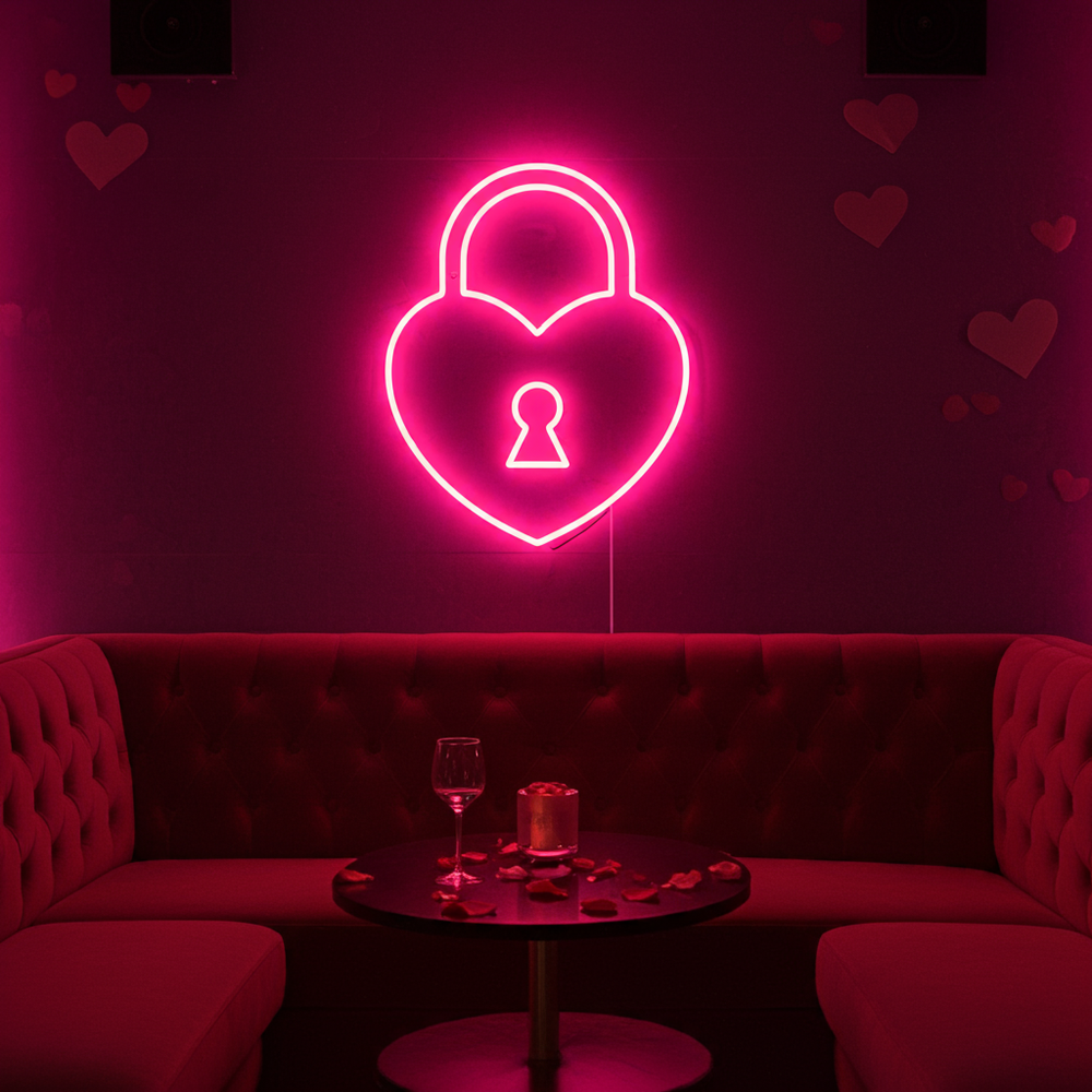 Heart Lock Valentine's Day Neon Sign by LEDNeons - ideal for romantic gifts, proposals, and date nights
