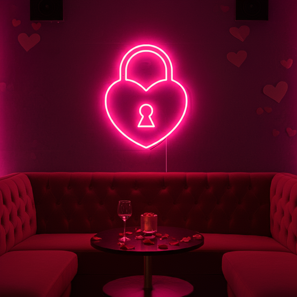 Heart Lock Valentine's Day Neon Sign by LEDNeons - ideal for romantic gifts, proposals, and date nights