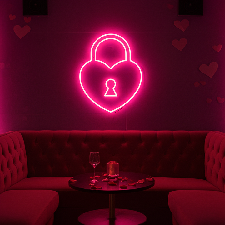Heart Lock Valentine's Day Neon Sign by LEDNeons - ideal for romantic gifts, proposals, and date nights