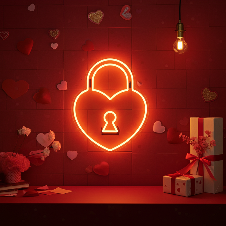 Heart Lock Valentine's Day Neon Sign by LEDNeons - ideal for romantic gifts, proposals, and date nights