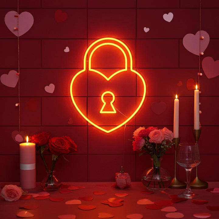 Heart Lock Valentine's Day Neon Sign by LEDNeons - ideal for romantic gifts, proposals, and date nights