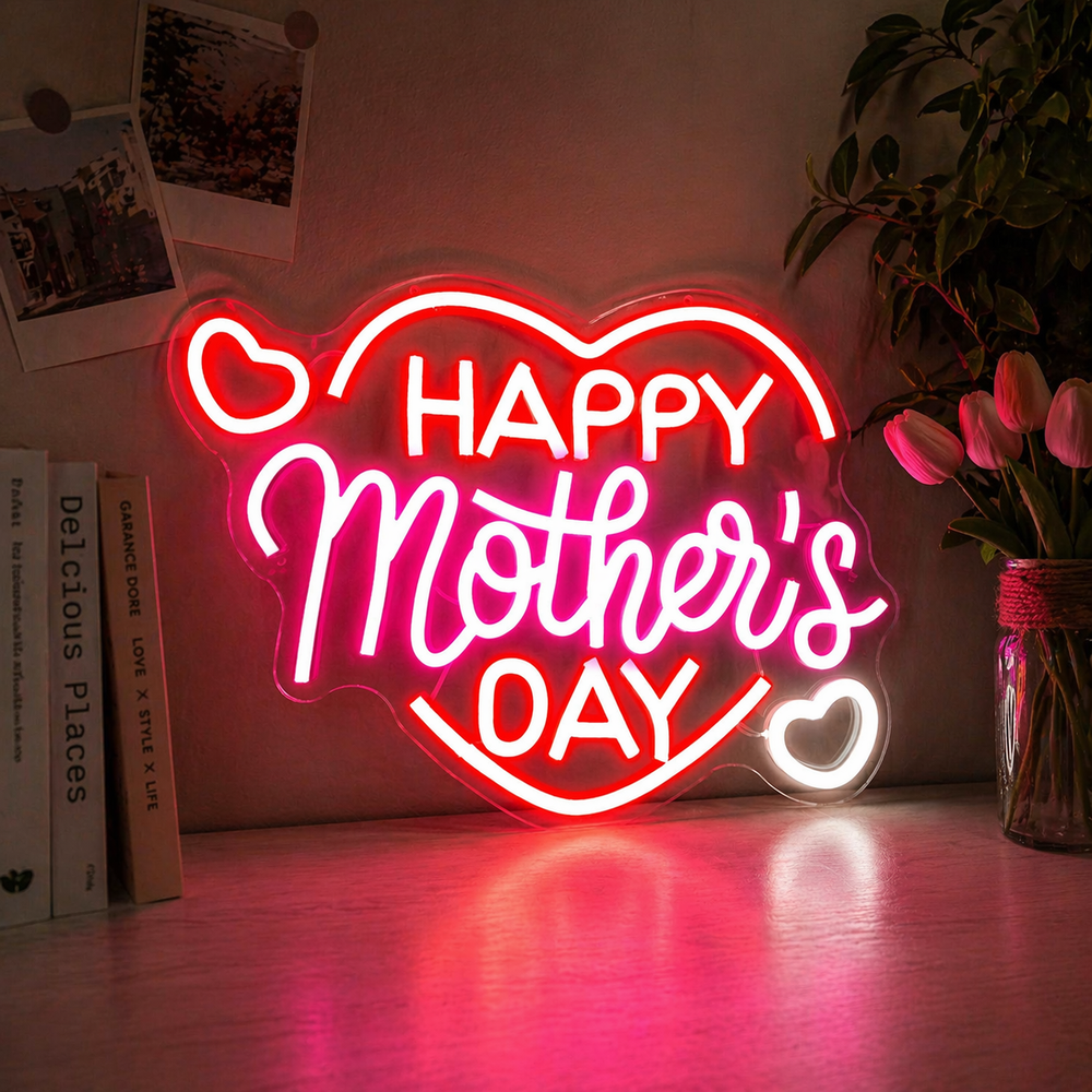 Mother’s Day heart-shaped LED neon sign glowing wall decor