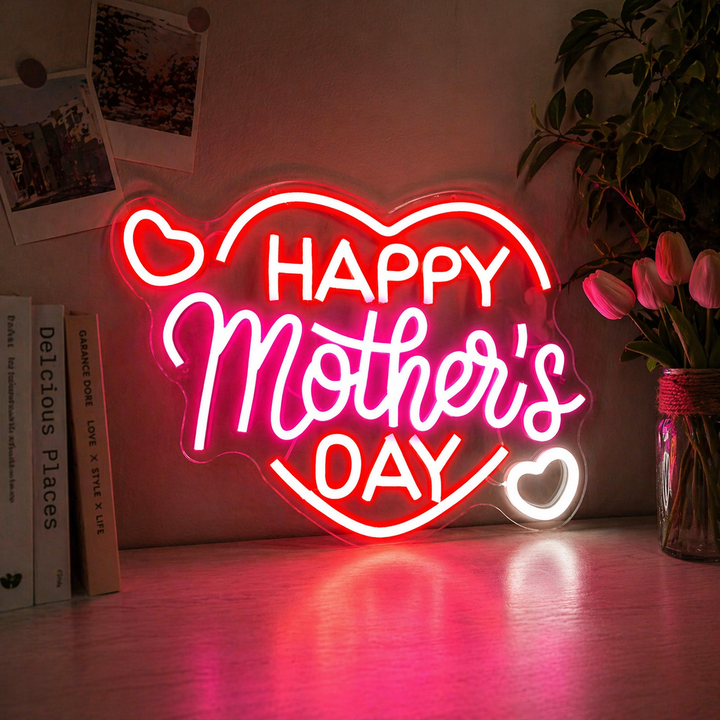 Mother’s Day heart-shaped LED neon sign glowing wall decor