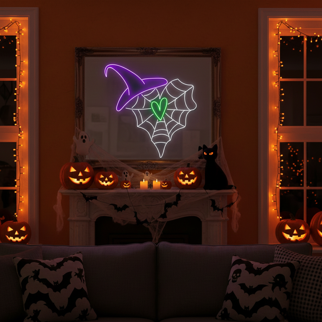 Heart Spider Web Halloween LED Neon Sign by LEDNeons