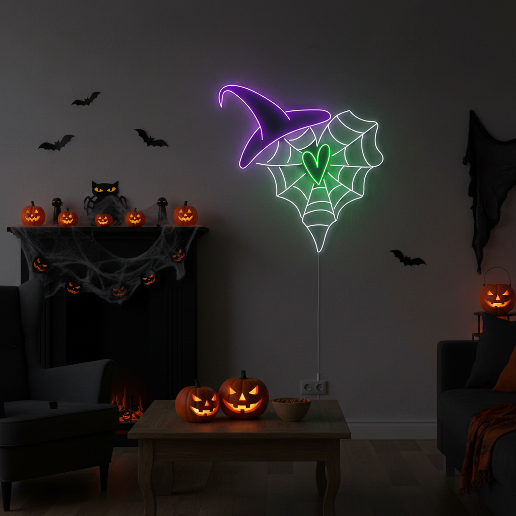 Heart Spider Web Halloween LED Neon Sign by LEDNeons