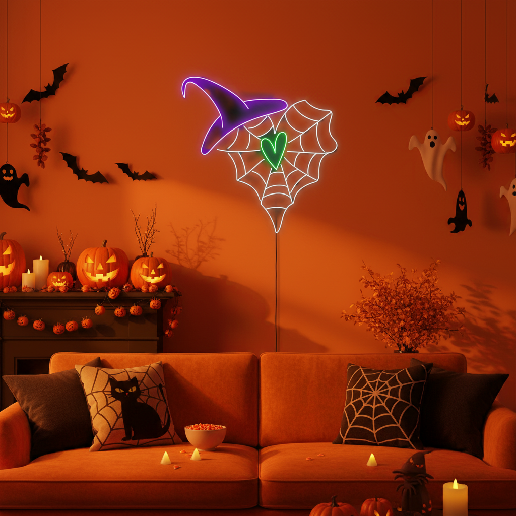 Heart Spider Web Halloween LED Neon Sign by LEDNeons