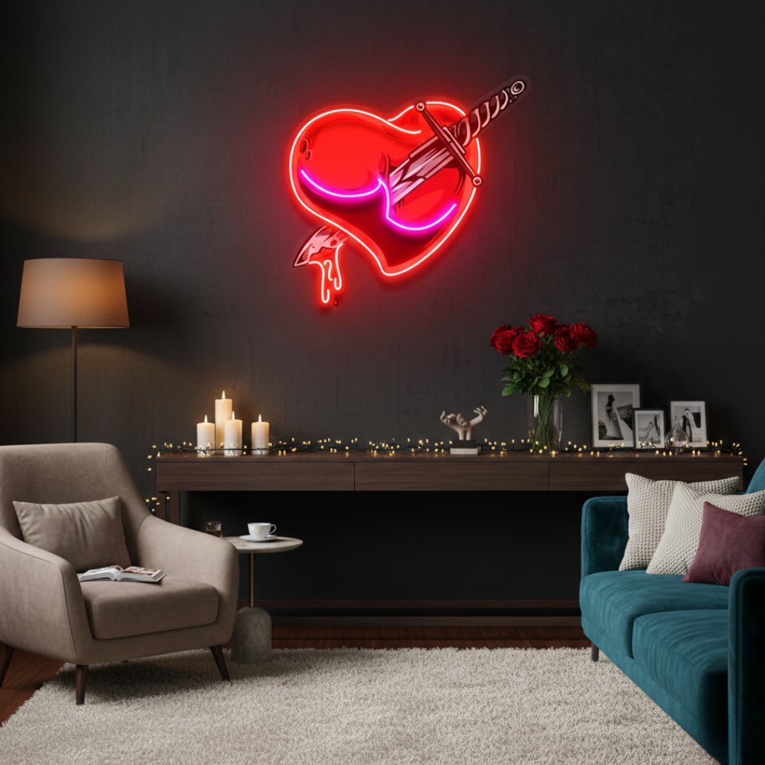 Heart Sword UV Art LED Neon Sign by LEDNeons - combining love and strength in a glowing design.