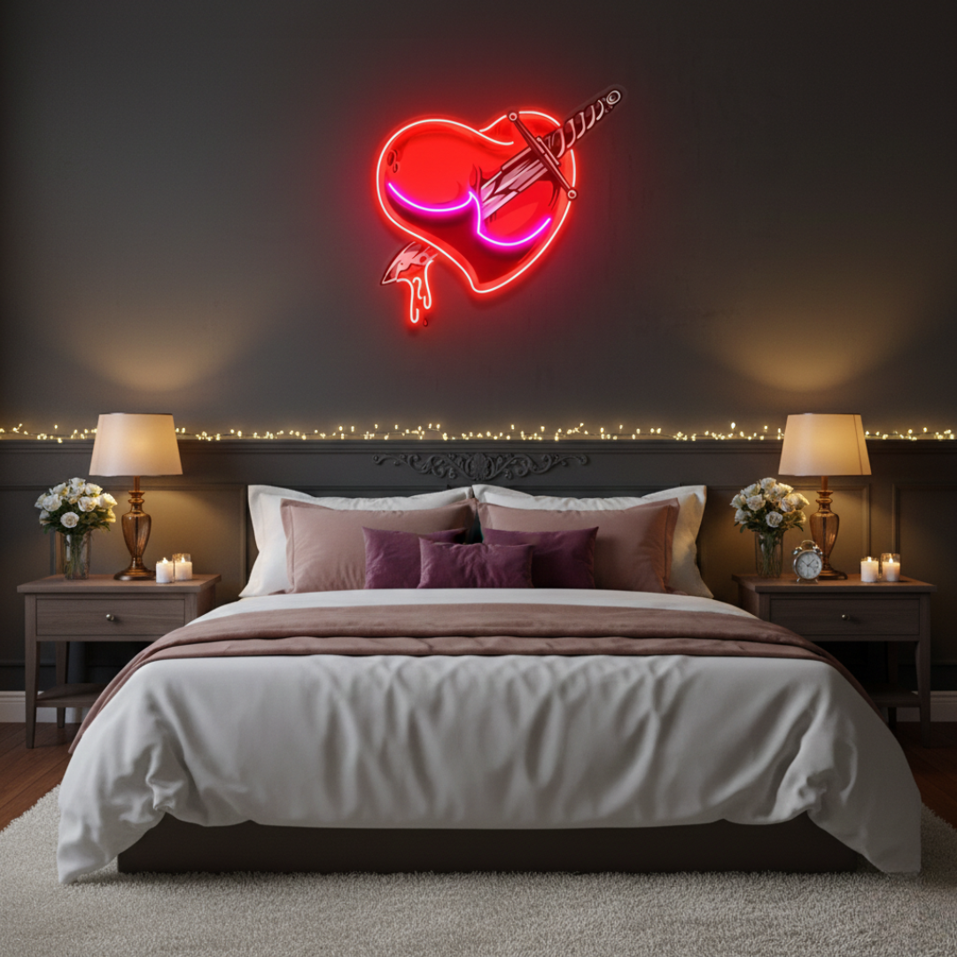Heart Sword UV Art LED Neon Sign by LEDNeons - combining love and strength in a glowing design.