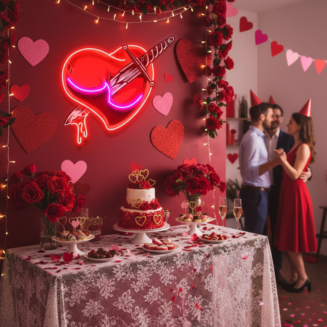 Heart Sword UV Art LED Neon Sign by LEDNeons - combining love and strength in a glowing design.
