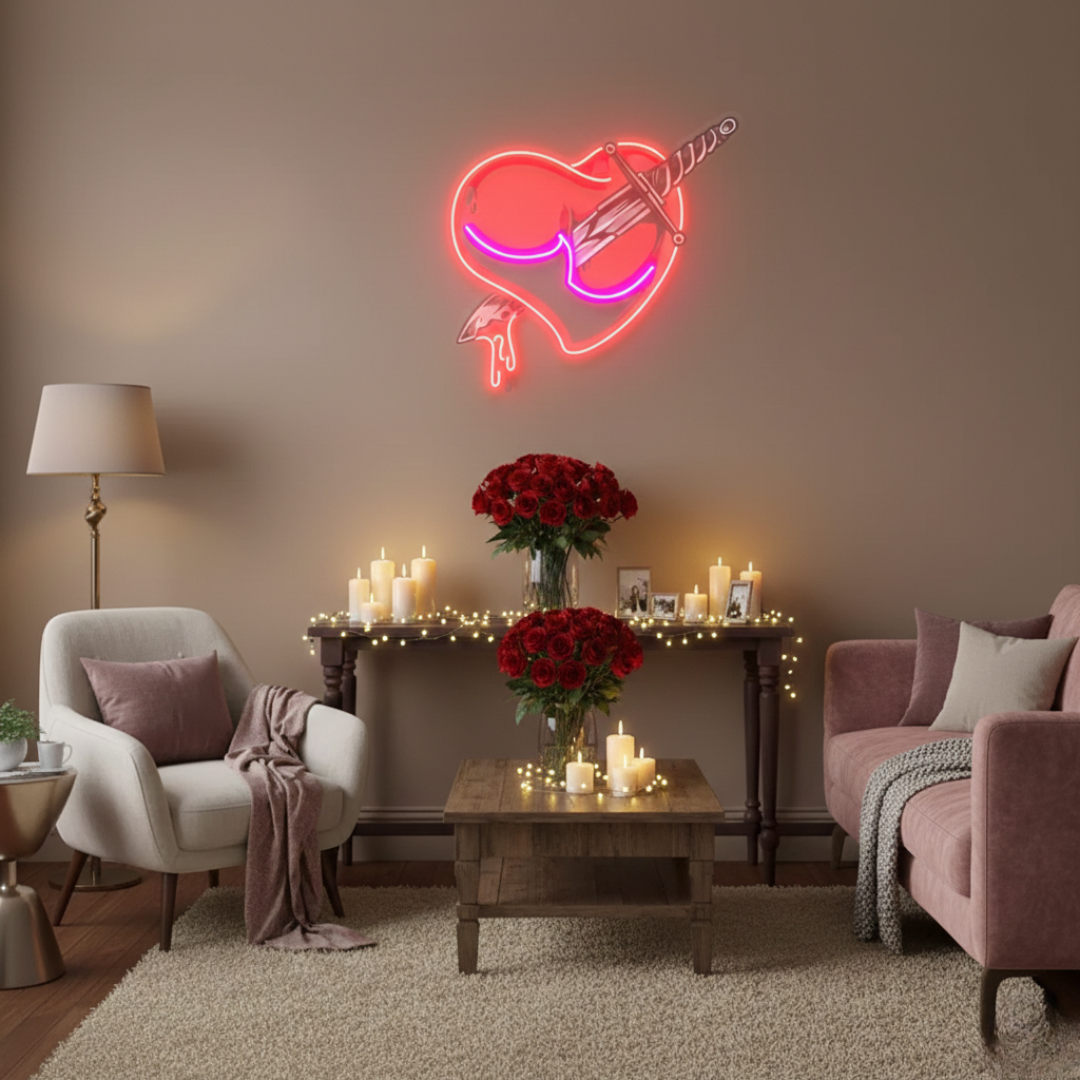 Heart Sword UV Art LED Neon Sign by LEDNeons - combining love and strength in a glowing design.