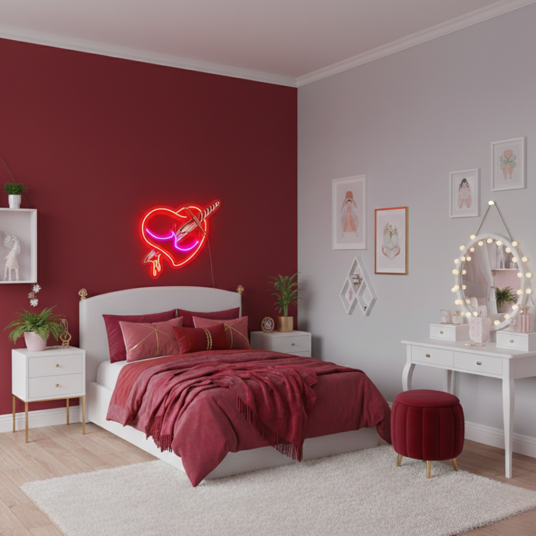 Heart Sword UV Art LED Neon Sign by LEDNeons - combining love and strength in a glowing design.