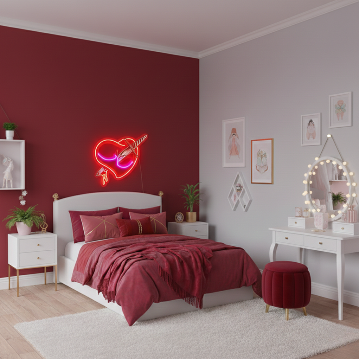 Heart Sword UV Art LED Neon Sign by LEDNeons - combining love and strength in a glowing design.