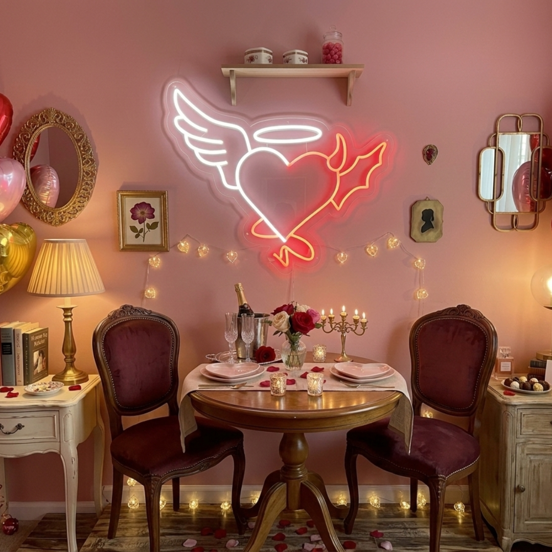 Heart Wings Valentine's Day Neon Sign by LEDNeons - adding warmth and love to any setting