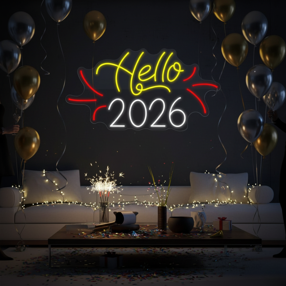 Hello 2026 LED Neon Sign by LEDNeons – New Year Party LED Wall Light Décor