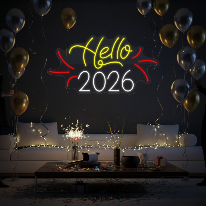Hello 2026 LED Neon Sign by LEDNeons – New Year Party LED Wall Light Décor