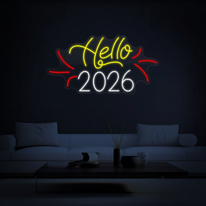 Hello 2026 LED Neon Sign by LEDNeons – New Year Party LED Wall Light Décor