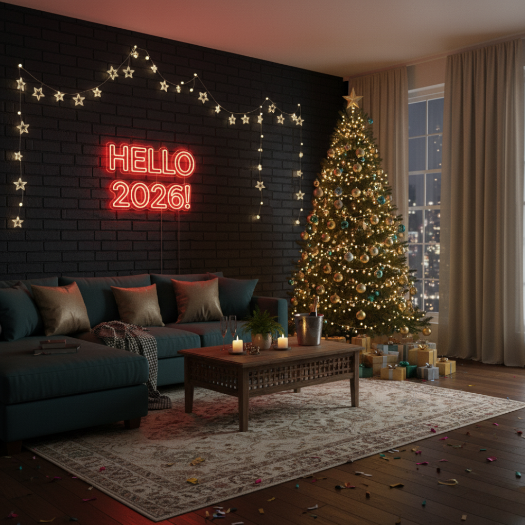 Hello 2026 Neon Sign by LEDNeons glowing in multicolor lights for New Year home and party décor