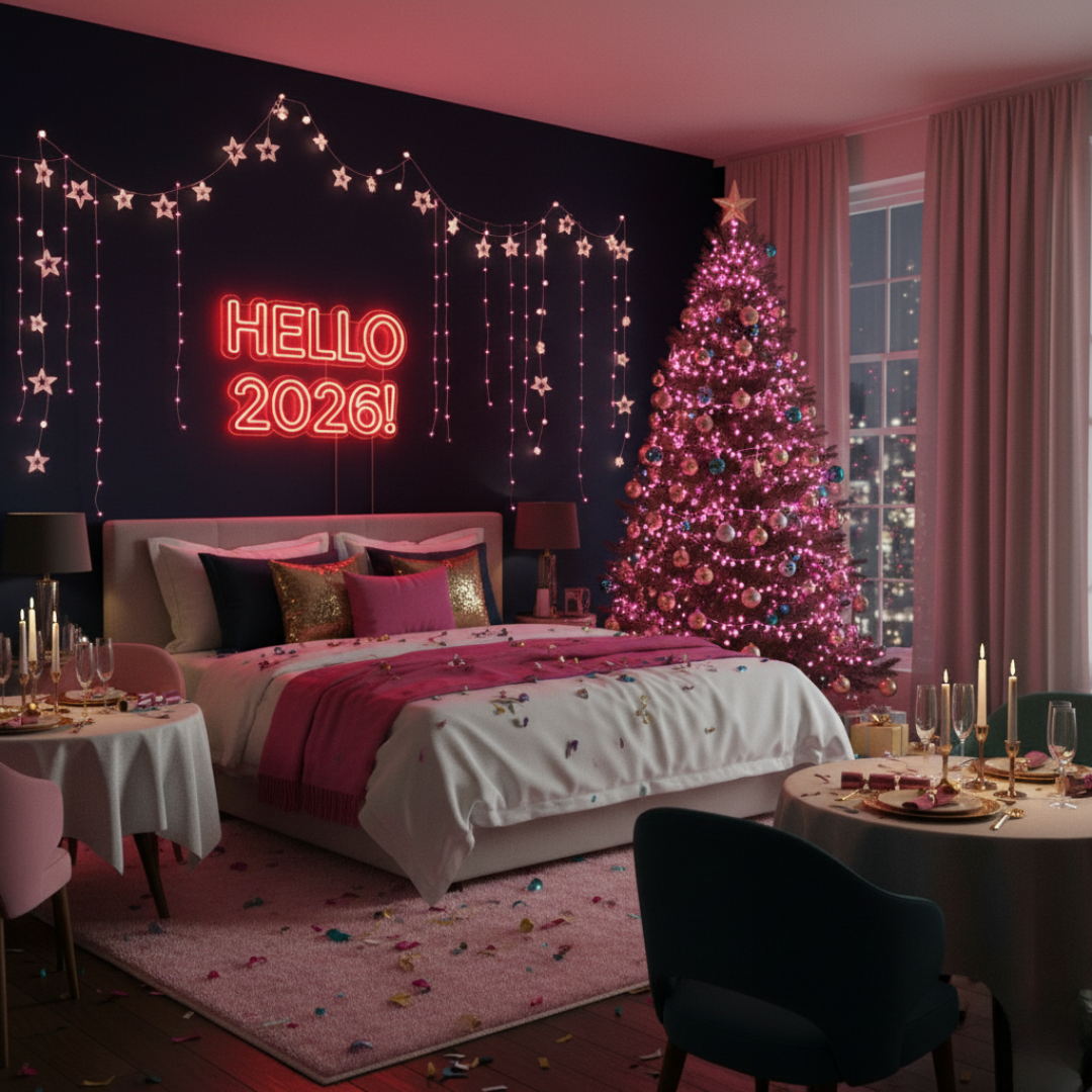 Hello 2026 Neon Sign by LEDNeons glowing in multicolor lights for New Year home and party décor
