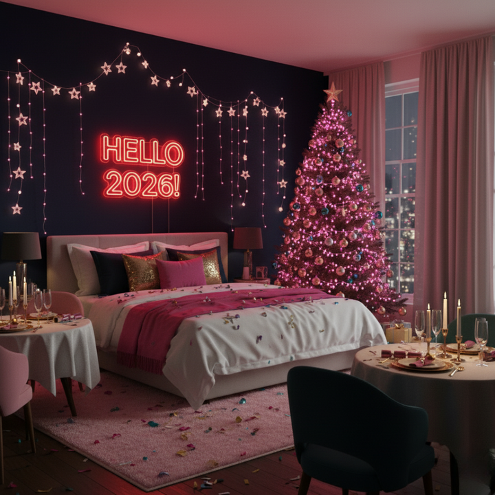 Hello 2026 Neon Sign by LEDNeons glowing in multicolor lights for New Year home and party décor