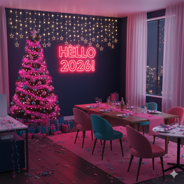Hello 2026 Neon Sign by LEDNeons glowing in multicolor lights for New Year home and party décor