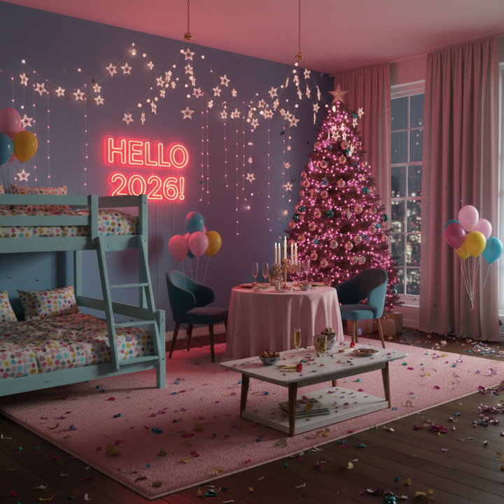 Hello 2026 Neon Sign by LEDNeons glowing in multicolor lights for New Year home and party décor