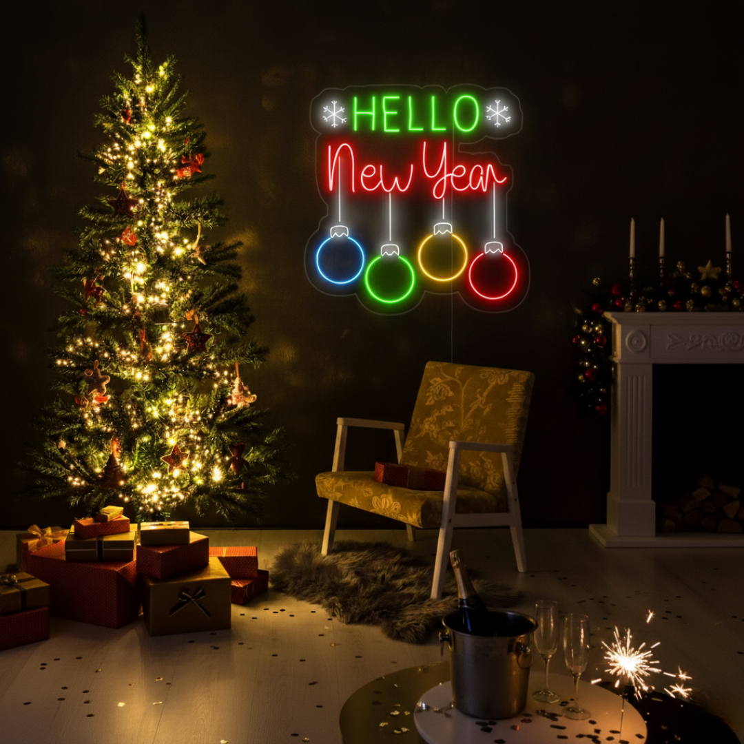 Hello New Year Neon Sign by LEDNeons – Festive LED Wall Light for 2026 Celebrations