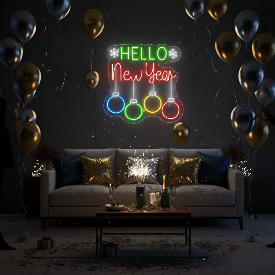 Hello New Year Neon Sign by LEDNeons – Festive LED Wall Light for 2026 Celebrations