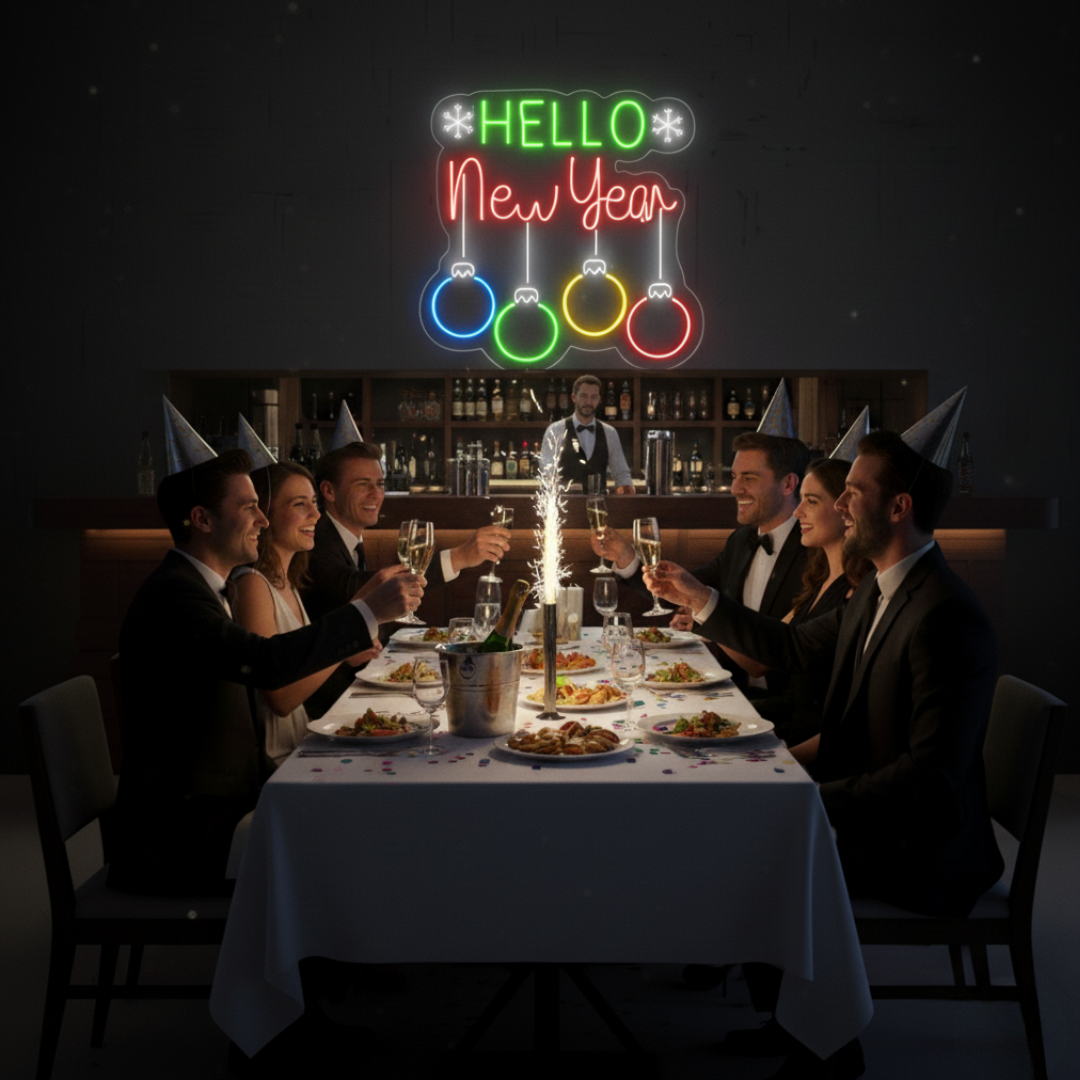 Hello New Year Neon Sign by LEDNeons – Festive LED Wall Light for 2026 Celebrations