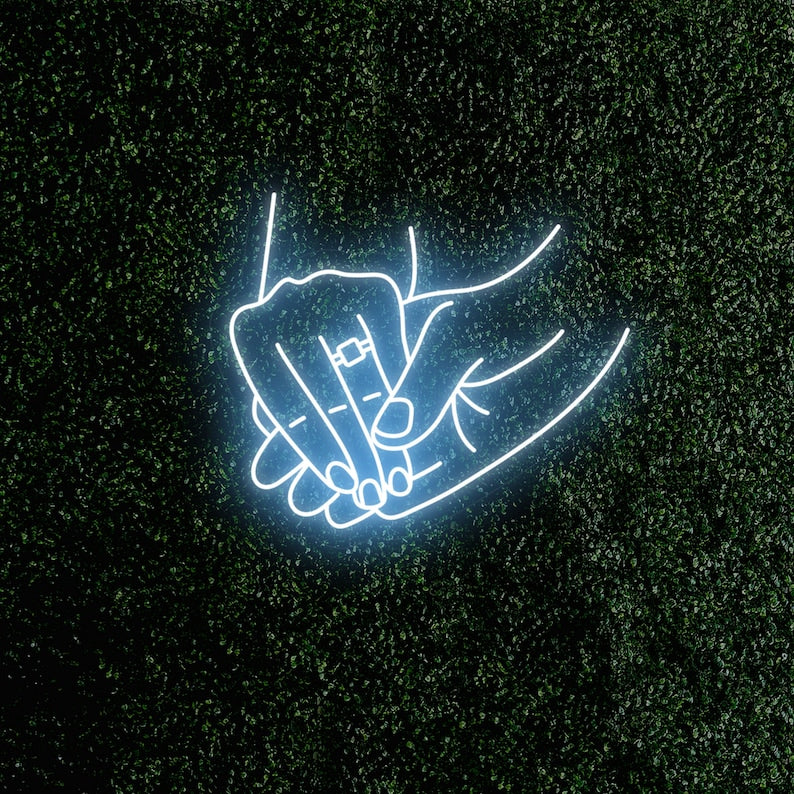 Holding Hands With Ring Wedding LED Neon Sign by LEDNeons -  ice blue 