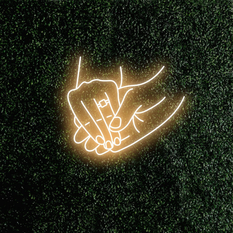 Holding Hands With Ring Wedding LED Neon Sign by LEDNeons. -  Warm White 