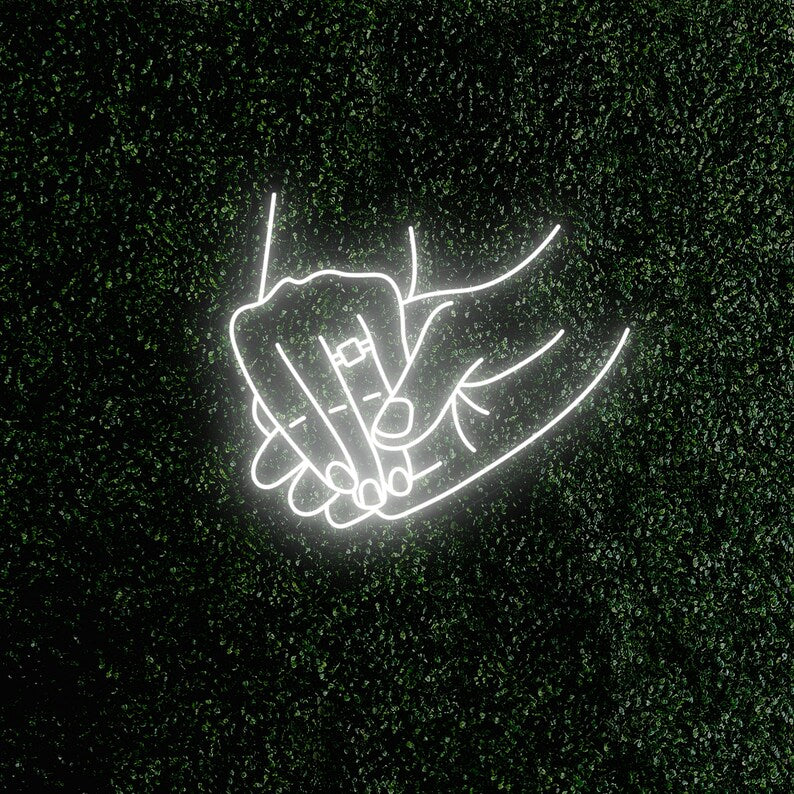 Holding Hands With Ring Wedding LED Neon Sign by LEDNeons. -  Cool White
