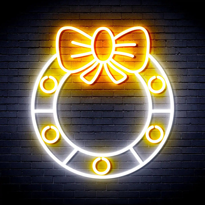 Holly Wreath with Ribbon Bow Merry Christmas Neon Sign by LEDNeon's - Add a festive touch to your décor with this holly wreath neon sign.