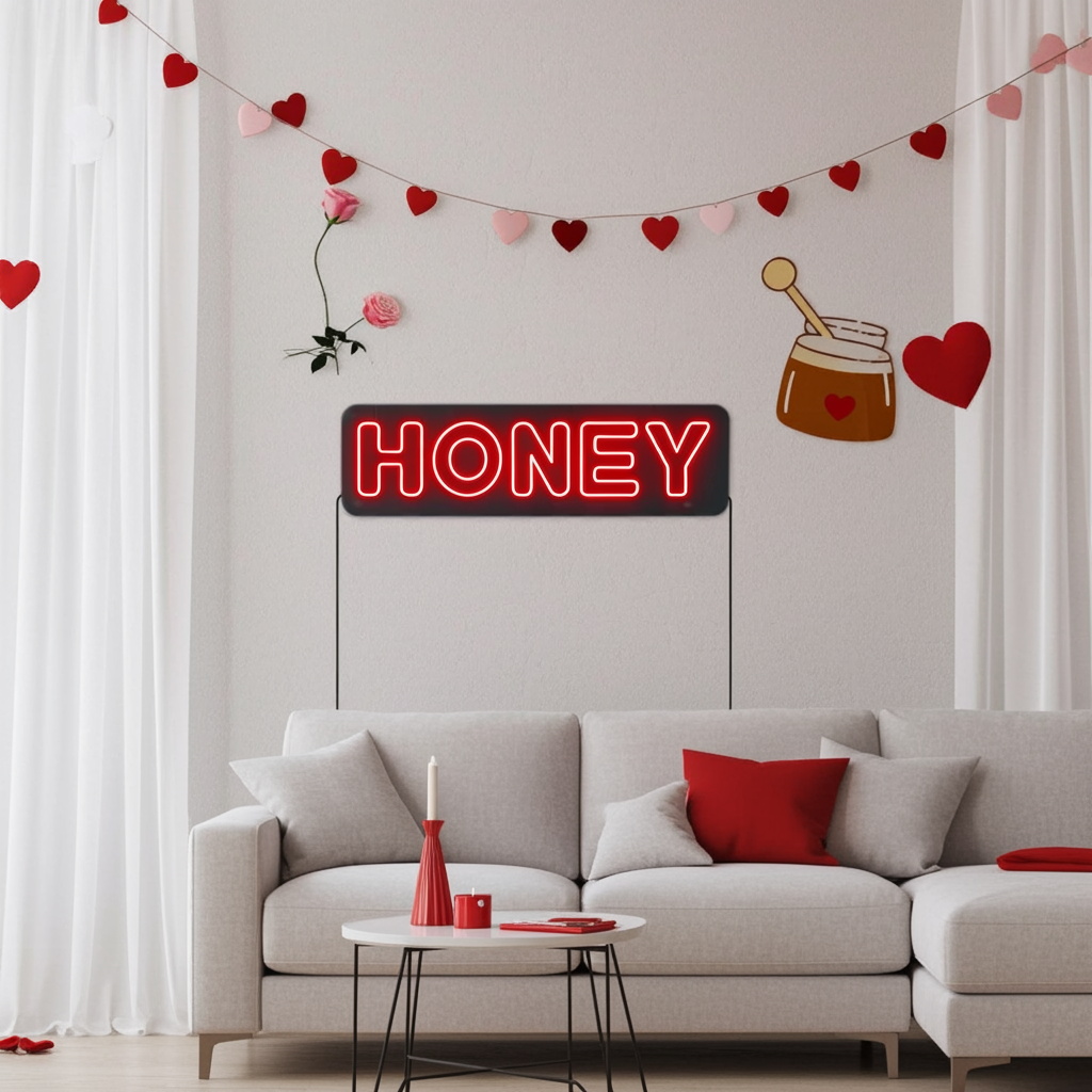 Honey Valentine's Day LED Neon Sign for Romantic Decor by LEDNeons - creating a cozy and romantic Valentine’s ambiance.