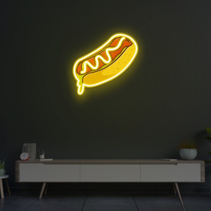 Hot Dog UV Light Neon Artwork by LEDNeons - a glowing neon design showcasing a delicious hot dog